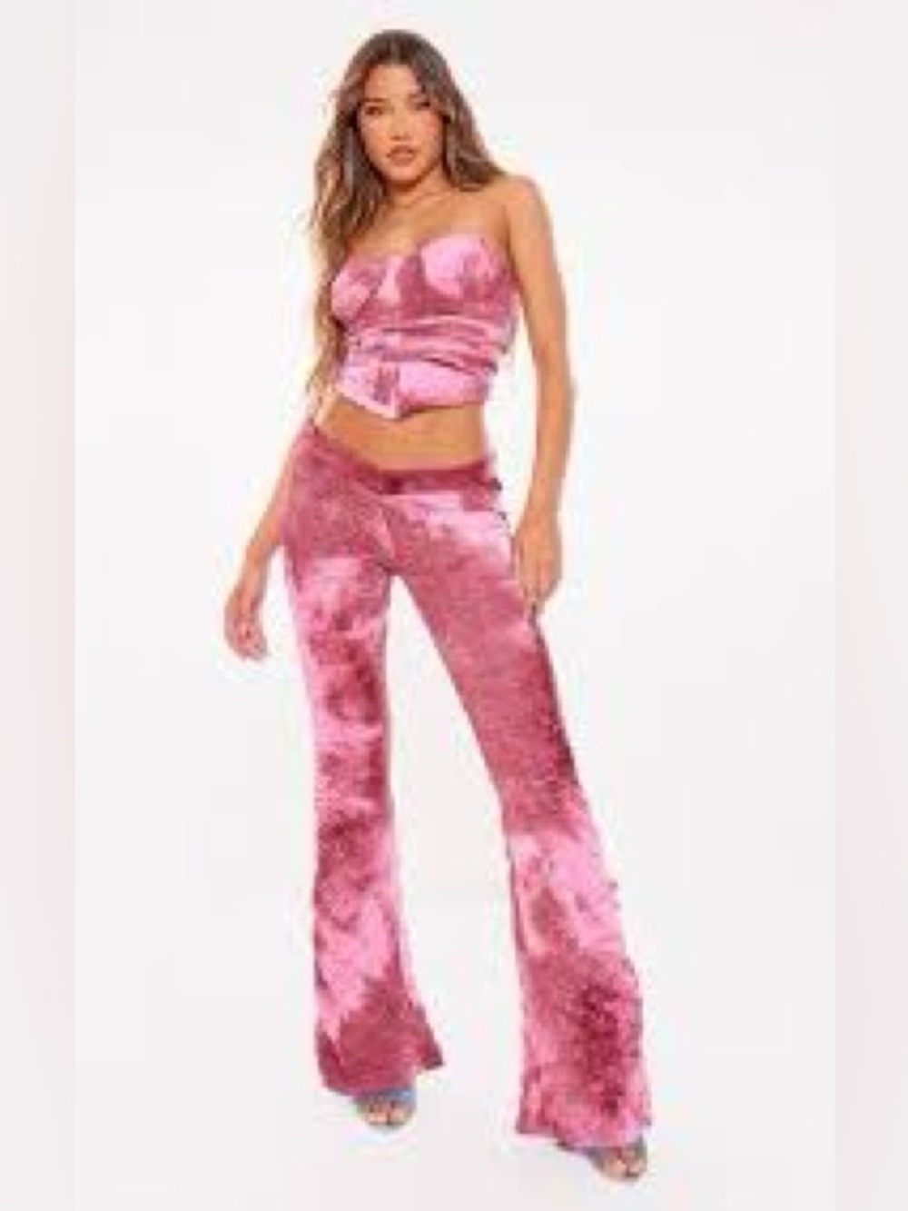 Red Tie Dye Flare Pants Y2K Matching Set - Picture 6 of 7